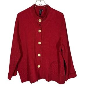 FOCUS CASUAL LIFE Women's XL Red Waffle Knit Short Jacket Large Button Up Detail